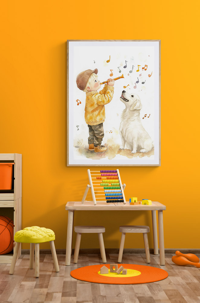 Muurdecoratie Blokfluit spelen met passe-partout © Karen Ketels