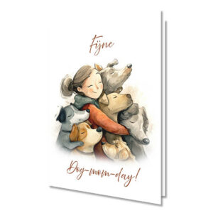 Wenskaart moederdag voor een trotse mama van een vrolijke viervoeter, een echte Dog-mom karenskaartjes.com