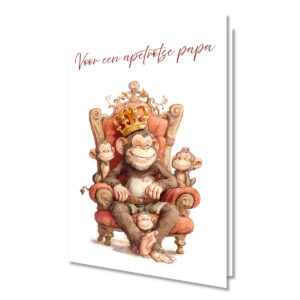 Wenskaart vaderdag 'voor een apetrotse papa' met vrolijke binnenzijde en gekleurde enveloppe. © Karen's Kaartjes